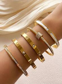 1pc Tainless Steel Bracelet For Men And Women Four Seasons Personalized Design Bracelet,Jewelry Gold Jewelry Jewelry Women Bracelets Accessories Women Stainless Steel Jewelry Bracelets For Women Western Jewelry Stainless Steel Simple Niche Diamond Set