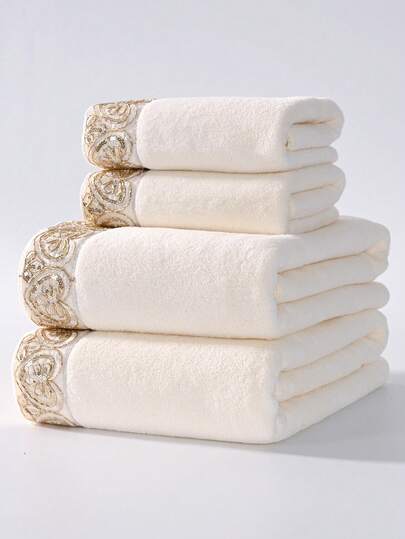 1 件/2 件浪漫心形蕾丝珊瑚绒装饰毛巾（轻薄），超柔软吸水亲肤速干手巾，家居装饰，户外泳池毛巾，成人情侣浴室面巾，浴巾 70*140cm，面巾 34*75cm