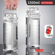 大容量塑料水瓶，便携式双杯设计，适合健身和运动，耐热塑料带吸管