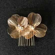 1 pieza Peineta de flores vintage de lujo con accesorio de boda, accesorio de boda con alambre de oro tejido a mano, peinetas, peinetas para el cabello, peinetas laterales, accesorios para el cabello, artículos escolares, otoño