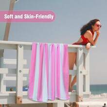 1 PC Large Oversized Beach Towel 31''x71'', Microfiber Pool Towel, Pink Striped Quick Dry Cabana Swim Towel - Pink - View 4