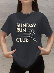 Sunday Run Club With Runner Women's Plus Size Sports Short Sleeve T-Shirt - 深灰色 - 查看 1