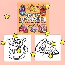 Libro para colorear de comidas y bebidas espeluznantes, fácil y audaz - 22 páginas, 20.5x20.5cm, diseños de aperitivos y bebidas de temática de Halloween, ideal para la liberación emocional, regalo perfecto para adolescentes y adultos, idea de regalo festiva | Ilustraciones alegres | Páginas para colorear detalladas, Libro para colorear de Halloween, Día de la Madre, Regalo para mamá