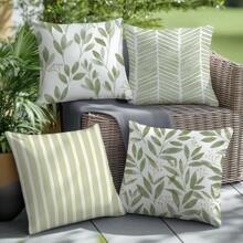 Set de 4 fundas de cojín con patrón geométrico de hojas minimalistas en color verde, material de terciopelo melocotón impreso por un solo lado, tamaños 45*45/50*50/40*40CM para decoración de sofá moderno, decoración de fiestas, regalo