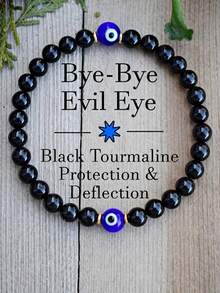 邪恶之眼黑色电气石同理心保护光环护盾吸收负能量手链水晶疗愈缓解压力手链 - 惡魔之眼 - 查看 1