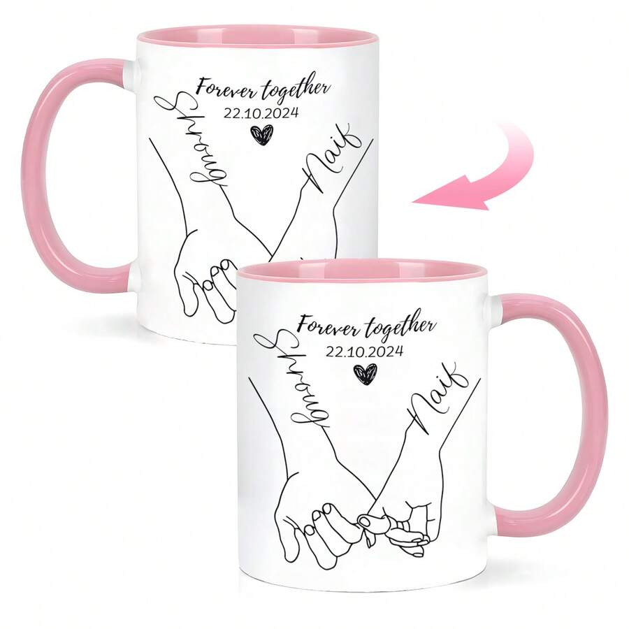 1pc,11oz,Personalized Couple Mugs, Custom Coffee Mugs, Ceramic Material, Give Him Her Valentine's Day Gift, Name,Best Couple Ever Present, Unique Gift For Boyfriend Girlfriend Husband Wife - 7 Colors (Couple Mugs), Birthday/Christmas/Anniversary Gift - Multicolor - View 1