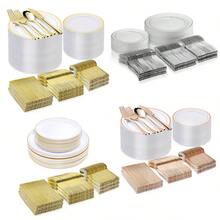 50pcs Set Gold/Silver/Rose Gold/White Ivory Party Plates, Variety Of Colors, Dessert Plates, Salad Plates, 10.25-Inch And 7.5-Inch Dinner Trays, Suitable For Halloween, Christmas, Wedding, Party, Dinner