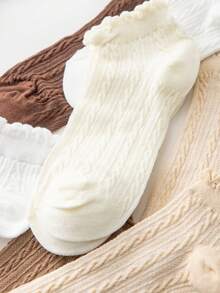 1/5双可爱蕾丝边短袜，甜美洛丽塔风格，春季 - 彩色 - 查看 5