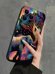 1 szt. Tęczowy słoń nadrukowany 2D wzór popularny kreatywny spersonalizowany wysokiej jakości interesujący tęczowy słoń estetyczny styl odpowiedni na prezenty dla starszych, przyjaciół, rodziny, par, urodziny, święta, czarny matowy miękki ochronny pyłoszczelny wodoodporny pokrowiec kompatybilny z 16/15/14/13/12/11/Pro/ProMax/X/XR/XS/XSMAX/7/8/PLUS i modelami - Czarne - Zobacz 3