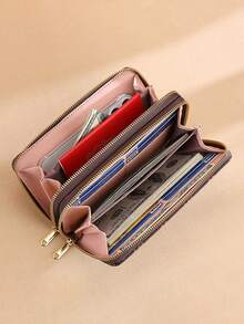 New Design Women Printed Wallet Fashion Long Style Coin Purse Clutch Handbag With Double Layer Zipper Phone Case For Women Wallet Purse Wallet Long Wallet Wristlet Wallet - Coffee Brown - View 2