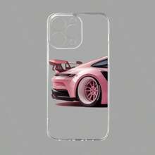 1 pieza Funda de teléfono móvil con diseño de auto rosa, cubierta de teléfono protectora impresa con UV, apta para 11 12 13 14 15 16 Pro Max XR X/XS 7 8 Plus SE Mini, diseño creativo personalizado