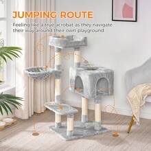 DOGAT Cat Tree With A Height Of 100 Cm, Sisal Scratching Post, Comfortable Hammock, A Removable Bed On Top As A Resting Place And A Replaceable Play Ball For Puppies And Adult Cats - 淺灰色 - 查看 3