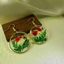 1 para świeżych kwiatowych kolczyków z żywicy liści, eleganckie kolczyki w kształcie okręgu z suszonych kwiatów, odpowiedni prezent dla kobiet na festiwale lub imprezy - Wielokolorowe - Zobacz 7