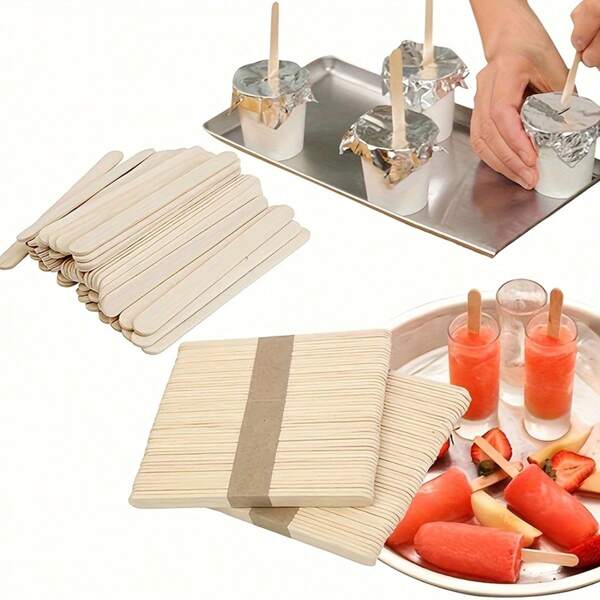 50pcs/150pack Natural Wooden Ice Cream Sticks & Popsicle Sticks - Suitable For Crafts, Lollipops And Kitchen Use - Lead-Free,