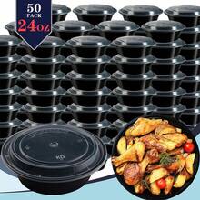 GXDOX 24oz 50Pack Black Round  Meal Prep Containers With Lids, Food Storage Container, Disposable Plastic To Go Containers, Bento Box, Stackable, Leak-Proof, MicrowaveSafe, DishwasherSafe, Kitchen Organizers And Storage - Black - View 2