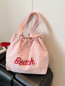1pc Minimalist Casual Letter Print Shoulder Tote Bag, Large Capacity Shopping Bag, Suitable For Women Outings, Vacations, And Travels - Pink - View 6