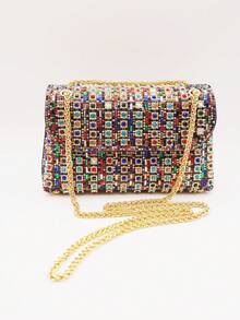 Sparkly Glitter Jewel Embellished Party Clutch Bag, Vintage Underarm Bag Suitable For Wedding, Party, Dinner, Valentine's Day Gift - Multicolor - View 4