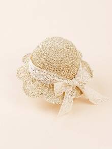 1 件男女通用儿童/幼儿/婴儿针织镂空透气宽边太阳帽，女童夏季草帽，手工纸草帽，适合日常佩戴 - 1PC - 查看 8