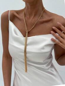 1pc Elegant Metal Chain Knotted Tassel Necklace, Luxury Fashion Necklace For Women, Suitable For Wedding, Party, Street Wear - Necklace - View 3