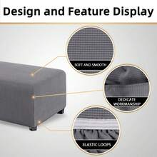 1 件纯色和格子长凳套，现代风格聚酯纤维矩形柏柏尔羊毛防尘凳套，适合客厅家居使用 - 深灰色 - 查看 7