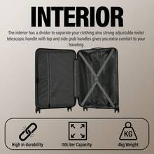 Luggage Suitcase Large On 4 Dual Spinner Wheels Super Lightweight ABS Hard Shell Hold Check In With Built-In TSA Lock (Black, 110 Liter) - Black - View 6