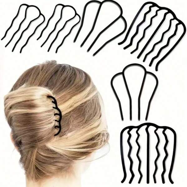 6-Piece Plastic Hair Comb Set - U-Shaped Hair Fork With Teeth For Bun Styling - Retro-Style Hair Accessories, Suitable For Women With Curly Or Normal Hair - Scent-Free, Suitable For Ages 14 And Above - Black Hairpin Rods, Suitable For Classic Hairstyles