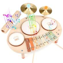 vanplay Set di batteria giocattolo per bambini dai 3 anni in su, giocattolo di batteria in legno 9 in 1, strumento musicale, giocattolo Montessori, regalo per bambini e bambine dai 3 anni in su