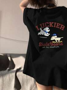 Women's Summer New Letter Print Short Sleeve T-Shirt, Casual Loose Fit Round Neck Minimalist Design Top