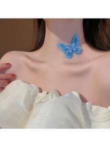 Andkiss 1pc Sweet Style Embroidered Butterfly Necklace