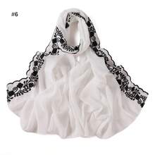 1pc Women's Four-Leaf Clover Embroidered Lace Trim Voile Scarf, Lightweight & Breathable Malaysian/Indonesian Head Wrap - Multicolor - View 12