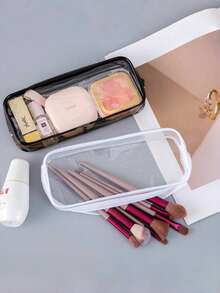 2 piezas Bolsa de lápices de PVC transparente con cremallera, estuche para artículos de tocador, exámenes, lápices y bolígrafos, estuche de viaje para equipaje, maquillaje y cosméticos (negro y blanco)