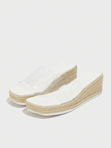 Damen transparente Keilabsatz Peep-Zehen Slip On Mules, atmungsaktive, lässige Plateau-Wedge-Sandalen mit Keilabsatz für Strandurlaub - Weiss - Übersicht 4