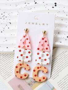 1 Pair Acrylic Faux Soft Clay Painted ABC Earrings, Apple Print Cute & Interesting Earrings, Graduation/Back To School/Teacher's Day Gift, Party Earrings - ABC - View 2