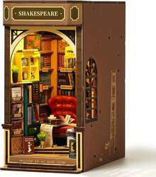 Robotime Rolife DIY Miniature Bookend House Kit - 3D Wooden Puzzle Book Nook With LED Lights, Bookshelf Home Decoration For Adults, Unique Christmas And Birthday Gifts For Women And Men