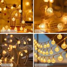 1 PACK 10/20/40/80 Guirlandes lumineuses à boules de cristal à LED alimentées par batterie, lumières de fée intérieures étanches, boules suspendues pour chambre, jardin, arbre, camping, mariage, fête et décoration