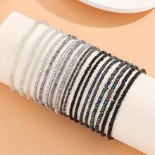 18Pcs Set Punk Style Black Gradient Glass Rice Bead Bracelet , Personalized Handmade Beaded Elastic Bracelet For Men And Women, Suitable For Daily Wear, Parties And Music Festivals - BM0258-18Pcs - View 1