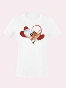 Customized T-Shirts, Women'S T-Shirts With High-Definition Avatars, Personalized Customization Loving Style T-Shirts, New Heat Transfer Printing Technology, High-Definition Images, Comfortable, High Elasticity, The Best Gift For Girlfriends/Wives,1pc - White - View 4