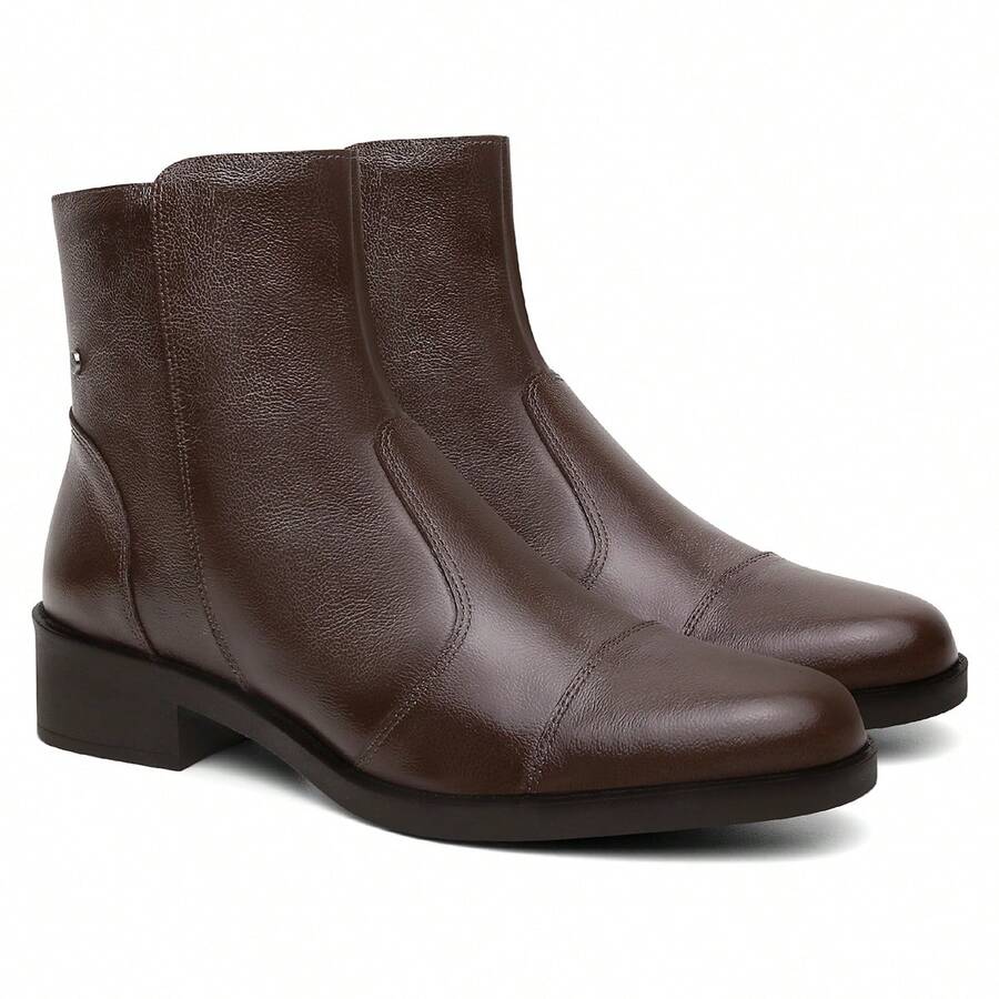USEVITTAL Vittal Women's Leather Low-Cut Boot With Side Zipper - Rust Brown - View 1
