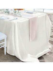 2 Pieces White Satin Wedding Tablecloth - Elegant Rectangular Polyester Table Cover 101.9 Inches X 57 Inches For Weddings, Birthdays, Halloween, Graduation Parties - Durable, Easy To Clean, Available In A Variety Of Colors, Wedding Dining Table Decorations, Christmas Decorations