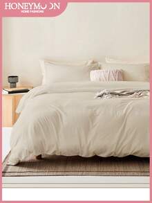 2/3 Piece Solid Color Bedding Set, "Cotton-Like" Ultra Soft, Includes 1 Duvet Cover, 1/2 Pillowcase(S), Perfectly Fits Twin, Full, Queen, King Beds, All Seasons, Oeko-Tex Certified - Beige - View 2