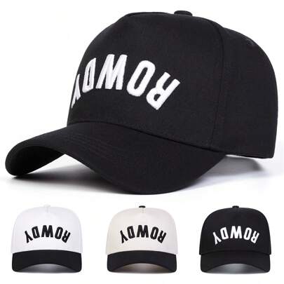AR 1pc Men's ROWDY Trucker Hat, Personalized Letter Embroidery Baseball Cap, Street Fashion Sun Protection Cap, Adjustable For Casual, Spring/Autumn Travel, Beach, Party
