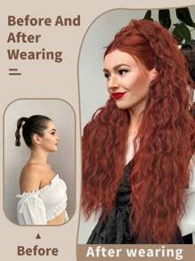 Long Water Wave Claw Ponytail Extension Red Copper Color 26 Inch Heat Resistant Fiber Synthetic Ponytail Hairpiece For Girl Women Party Daily Used