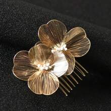 1 pieza Peineta de flores vintage de lujo con accesorio de boda, accesorio de boda con alambre de oro tejido a mano, peinetas, peinetas para el cabello, peinetas laterales, accesorios para el cabello, artículos escolares, otoño