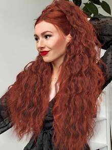 爪形马尾辫延长件 橙色 26 英寸长 天然水波耐热纤维合成马尾辫假发 适合女孩女士日常使用 - 臟橘色 - 查看 11