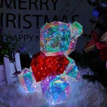 1 Pc 25 CM LED Teddy Bear Night Lights Colorful Lighting Two Styles Red Heart And Colored Heart Bedroom Desk Lamp Valentine's Day Atmosphere Surprise Romantic Gift USB Interface Living Room Party Bedroom Home Decor Happy Birthday Room Stuff Graduation Season Use