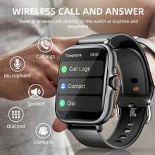 Reloj inteligente con pantalla táctil de 1.83" para hombre y mujer: llamadas inalámbricas, alertas de mensajes, recargable por USB, modos multideportivos, control remoto de cámara y música, podómetro, compatible con Android y iPhone, regalo ideal para la familia. Reloj inteligente para teléfonos Android. - Negro - Ver 3
