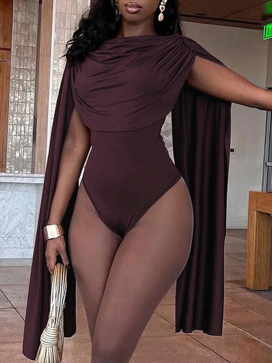 Body con pliegues para mujer, elegante y sexy, para verano - Marrón rojizo - Ver 1