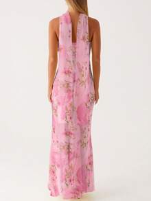 Womens Floral Strapless Dress Y2k Backless Sleeveless Tube Maxi Long Dresses Sexy Mesh Bodycon Summer Beachwear - 粉色 - 查看 2