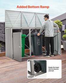Trash Can Storage, 3 X 52.79 Gal Trash Bin Storage Shed Outdoor, Galvanized Steel Horizontal Storage Cabinet Waterproof, Lockable Garbage Can Storage Shed, For Garden, Backyard And Patio Use - 3 Trash Bin Storage Shed - View 5