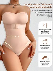 女士无缝连体塑身衣露肩前开襟吊带收腰收腹塑身连体衣 - 香檳色 - 查看 5